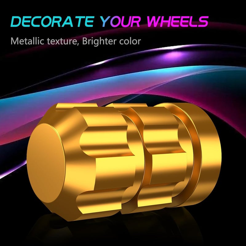 QUARKACE Tire Valve Stem Caps 4 Pack - Rustprood & Fade Resistant Metal Tire caps, Universal Fit for Cars/Trucks/Motorcycles/Bikes (Gold) - Image 2